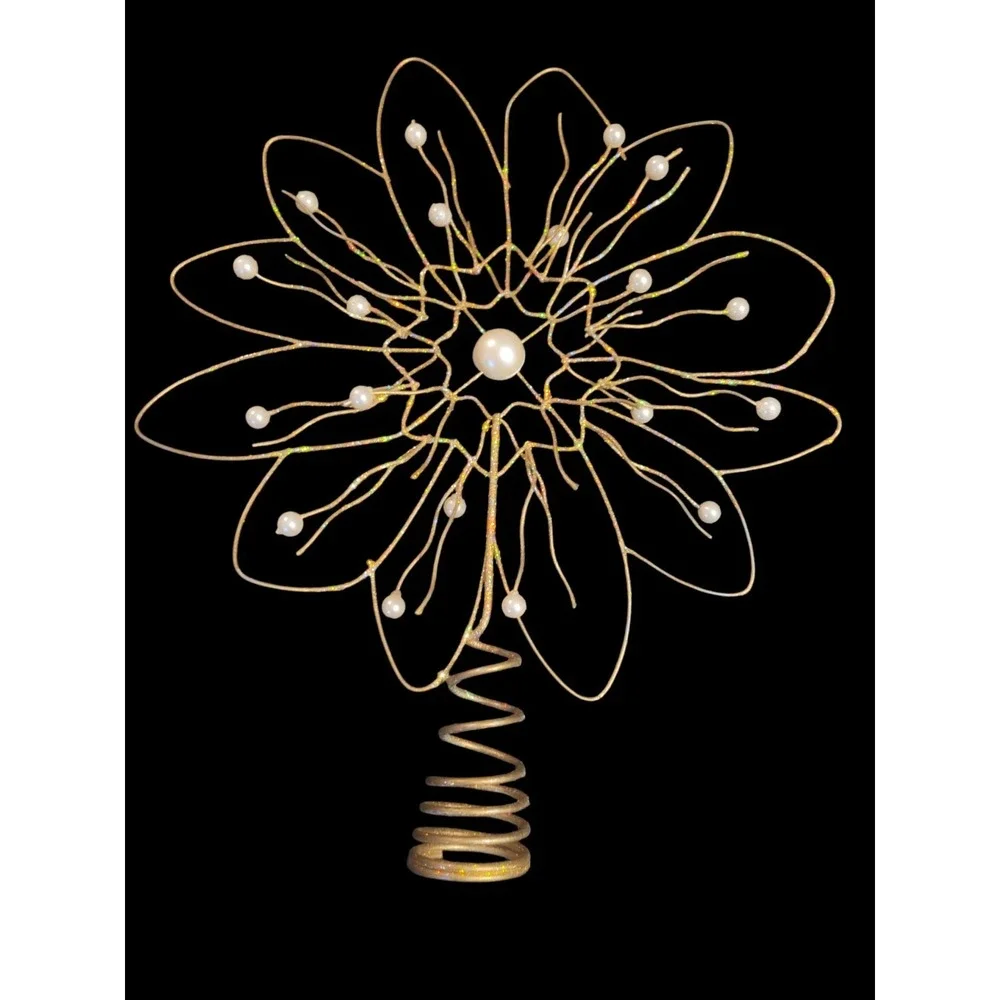 Gold Glitter Sparkling Metal Wire Star W Pearls Tree‎ Topper